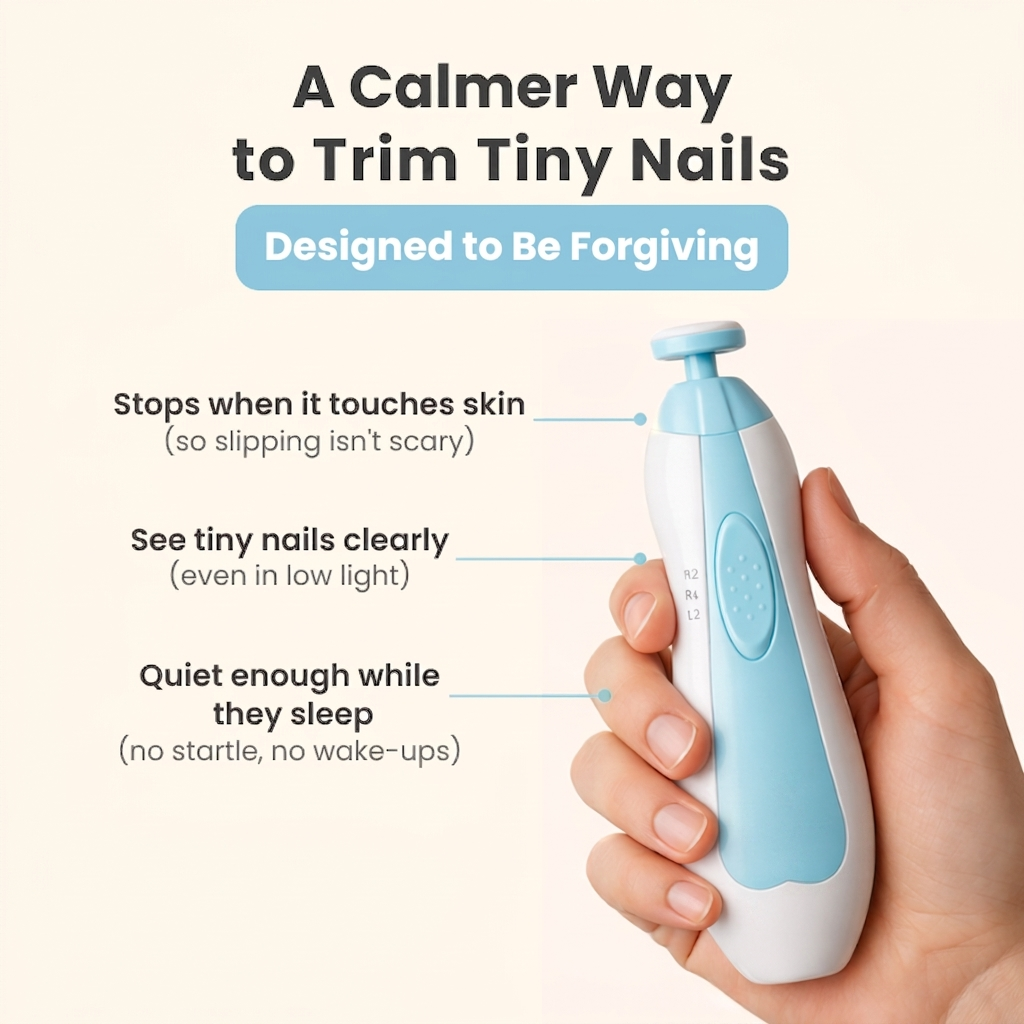 Electric Baby Nail Trimmer — Safe, Painless & Quiet | LED Light, Rechargeable & Travel-Friendly | For Newborns & Toddlers in UAE